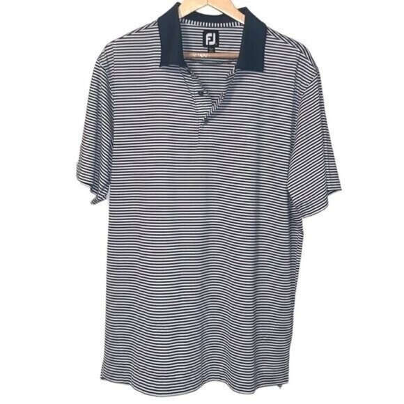 FootJoy Green White Stripe Pullover Collared Athletic Golf Shirt Men Size Large - Picture 1 of 7